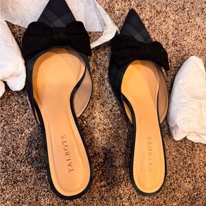 Talbots ERICA BOW DETAIL MULES, Green/Black Plaid Heels, Size 11